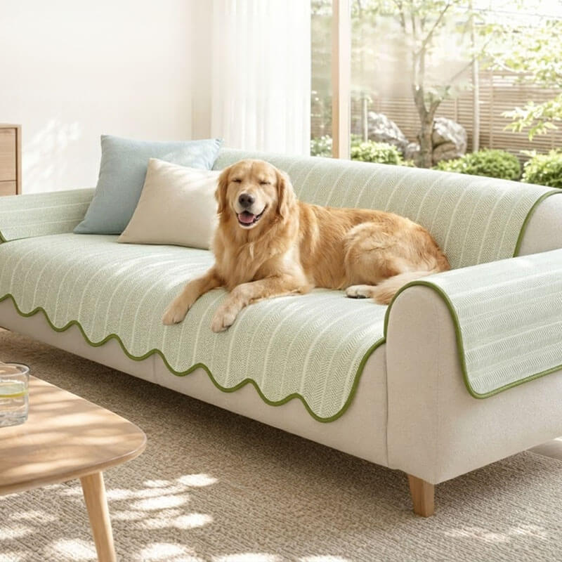 涼感青葉柄ソファーマット 夏用 ペットベッド ひんやり 接触冷感 犬 猫 クッション 犬用ベッド クールマット  森風 蒸れない 滑り止め付き 取り外し可能 カバー洗濯OK 汚れ防止 抜け毛対策 小型犬 中型犬 ペット用品