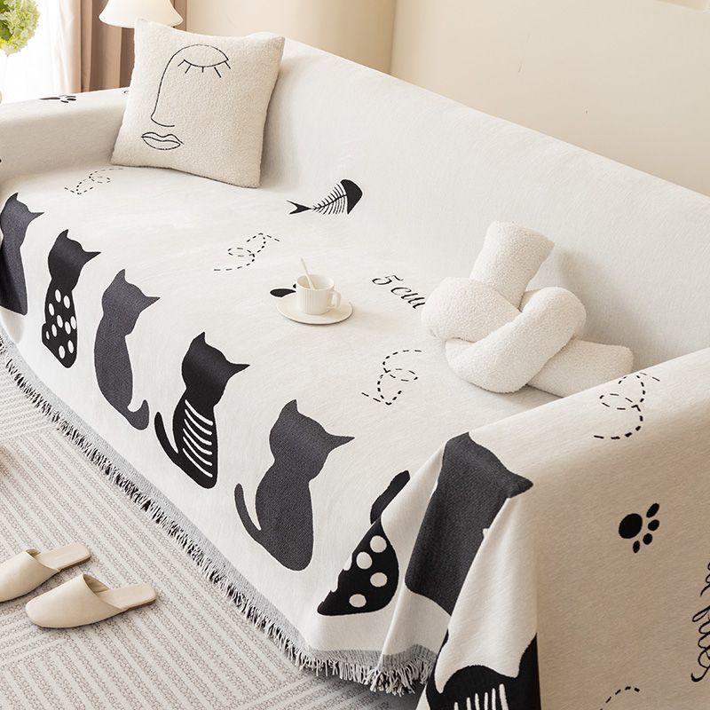 猫柄シェニールソファカバー 高品質 オールシーズン 柔らか肌触り 吸湿通気 耐久性抜群 汚れ防止 猫犬対策 ソファ保護カバー マルチカバー