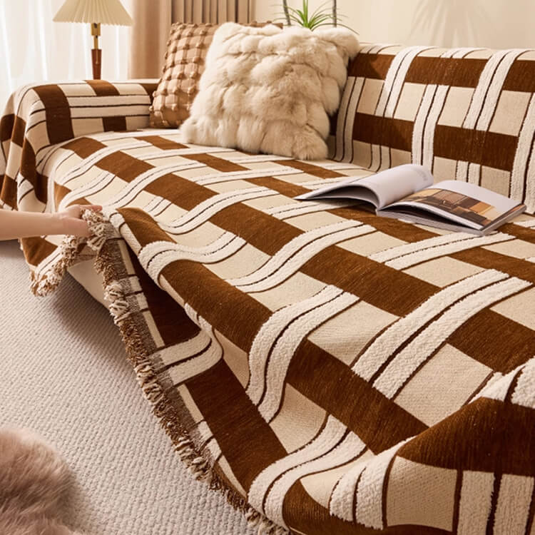 シェニール織り ソファカバー リバーシブル オールシーズン対応 高密度厚手 もちもちソフトな肌触り フリンジ付き 滑り止め効果抜群 犬猫対策 汚れ防止 上質ジャカード織り 多サイズ展開 3色・7サイズ展開-Giipet