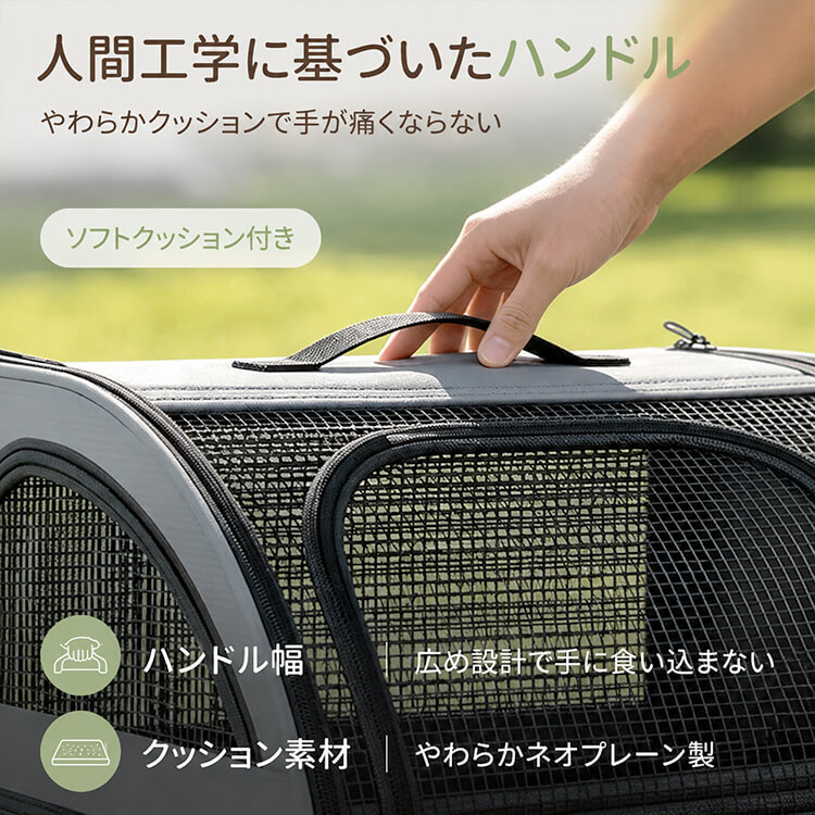 【通気性抜群・簡単折りたたみ】折りたたみペットキャリー 600Dオックスフォード高耐久生地・撥水加工  3面メッシュ360°パノラマビュー 强化フレーム構造  車載もアウトドアもこれひとつで安心・快適なペットキャリー 2大特典マット付き