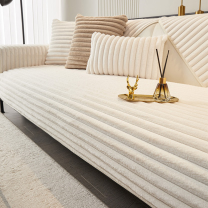 横ストライプソファカバー ラビットファー 厚手 ふわもこ ソファーパッド 吸湿発熱 蓄熱保温 静電気防止 抗菌防臭 滑り止め ズレない 丸洗いOK 犬猫 ペット用 汚れ防止 寒さ対策 おしゃれ 北欧 リビング 模様替え 全6色 1-4人掛け マルチカバー