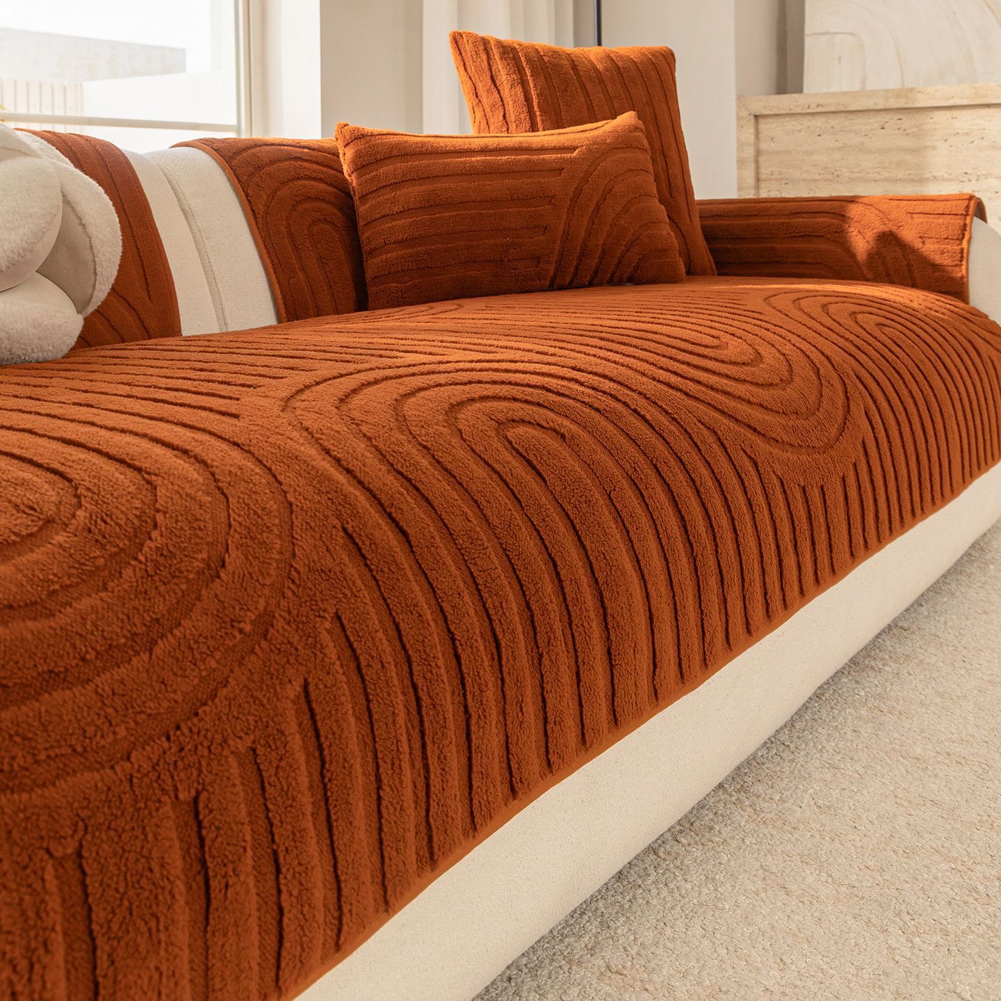 ふわもこソファカバー マルチカバー 厚手 シェニール ジャガード織り 秋冬暖かい 保温蓄熱 とろける肌触り 爪とぎ防止 毛玉にならない 引っ掻きに強い 洗える 丸洗いOK 滑り止め ズレない 耐久性 耐摩耗 北欧 おしゃれ 簡単設置 1人~3人掛け 座面 背もたれ アームレスト対応-Giipet