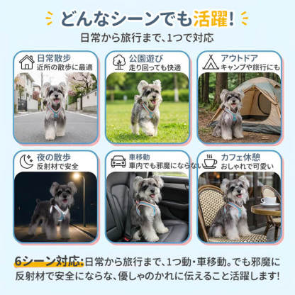 ブロックカラー 薄手通気メッシュペットハーネスセット きつくない 蒸れない超軽量3Dメッシュ仕様 U字型フィット 抜け防止 お散歩用