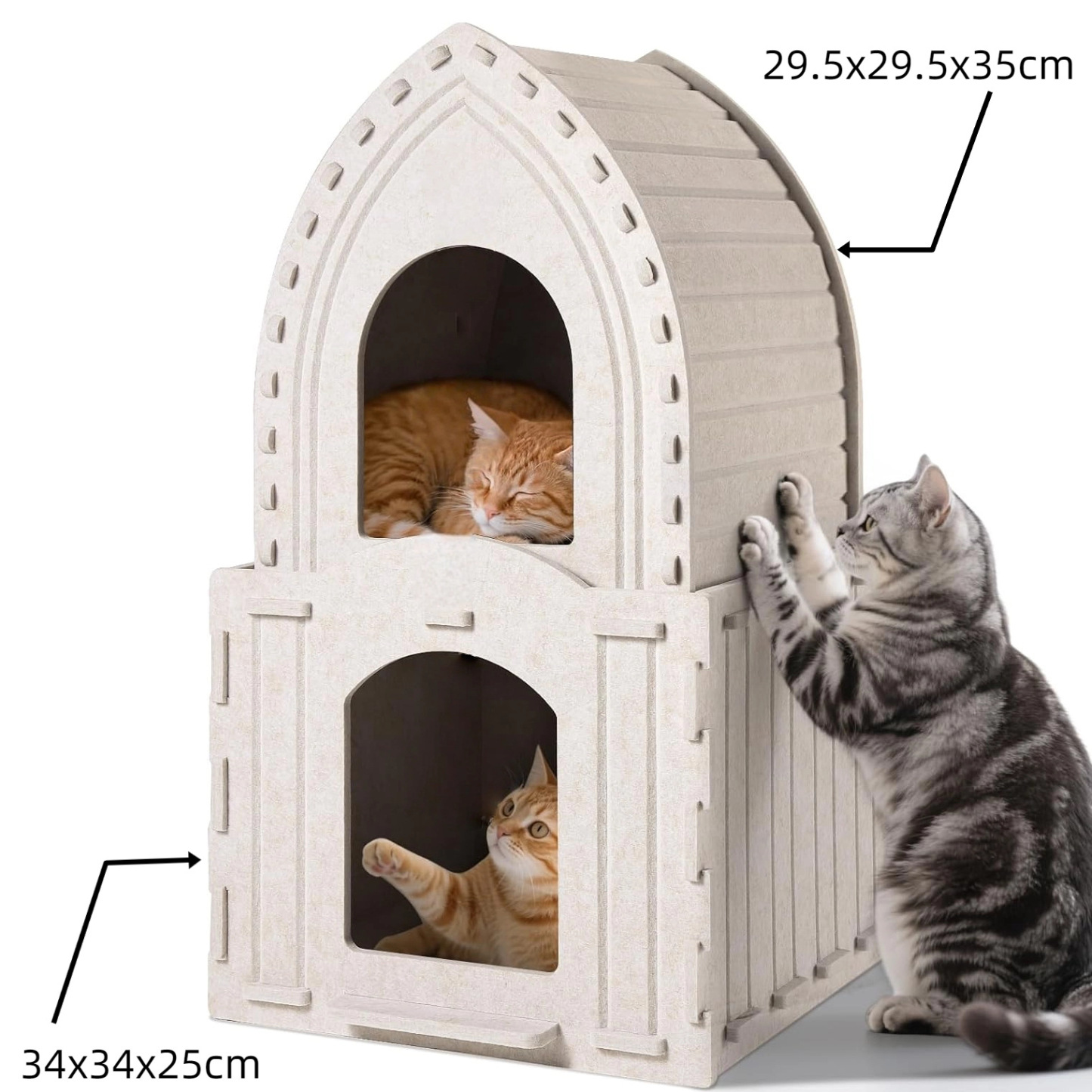 猫用ハウス キャットハウス 2段ベッド フェルト製 爪とぎ 隠れ家 落ち着く 暗さ リラックス 多頭飼い 遊び場 摩耗に強い 丈夫 傷防止 簡単組立 爪研ぎボード 室内 キャット用品