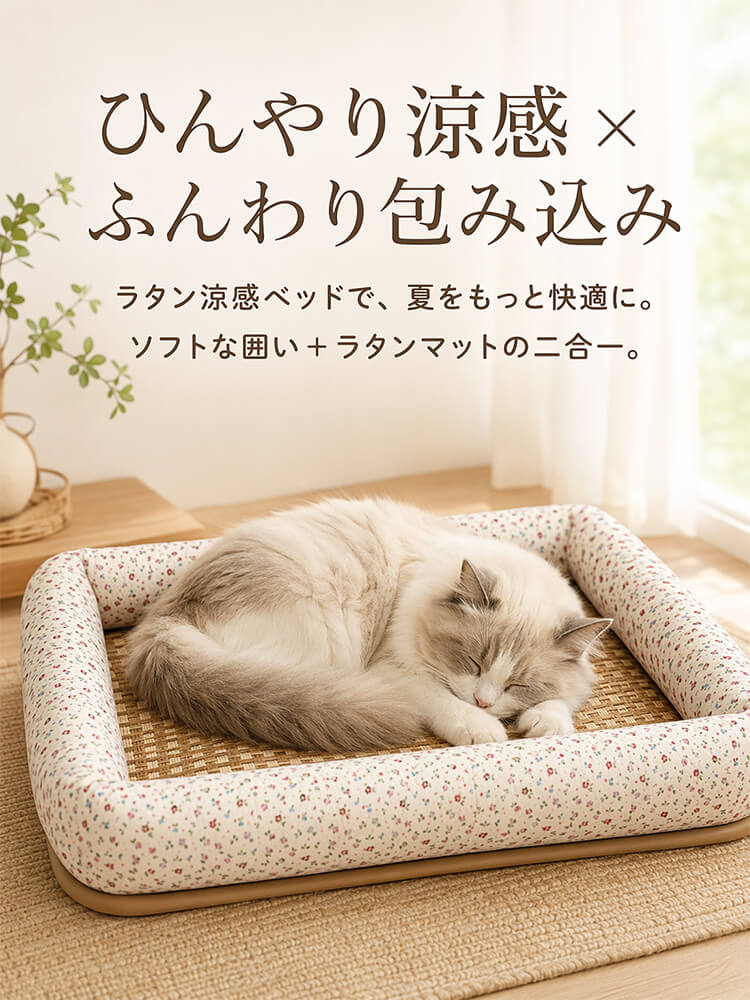 2in1 天然藤編みペットベッド 夏用 ラタンベッド 犬 猫 ひんやり