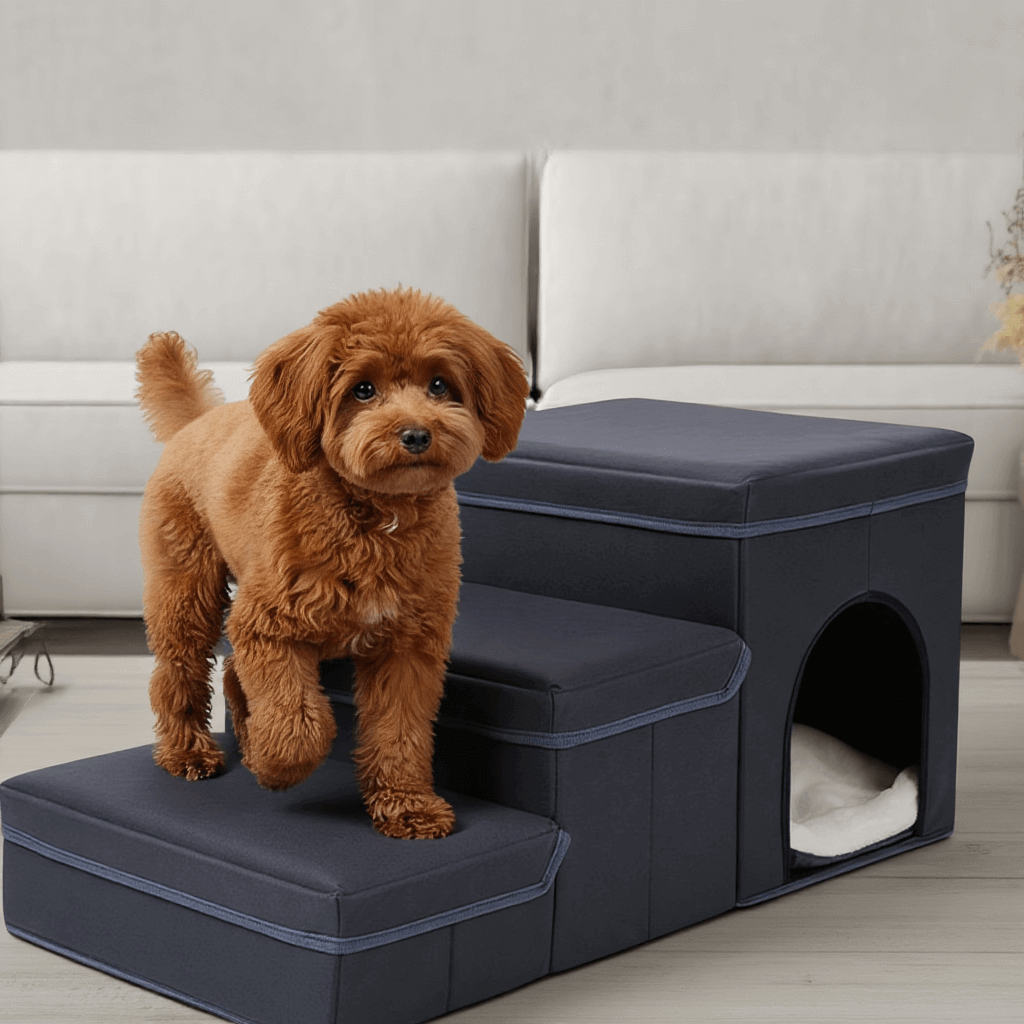 Giipet-ペット用階段 収納付き 3段 折りたたみ式ペットステップ 高反発