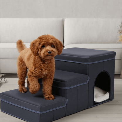 Giipet-ペット用階段 収納付き 3段 折りたたみ式ペットステップ 高反発素材 滑り止め設計 関節保護 老犬用 介護サポート 快適設計 丸洗い可 高耐荷重 90°直角設計 安定感抜群 人間工学設計 折りたたみ収納 高品質ペット階段 段差解消 足腰サポート