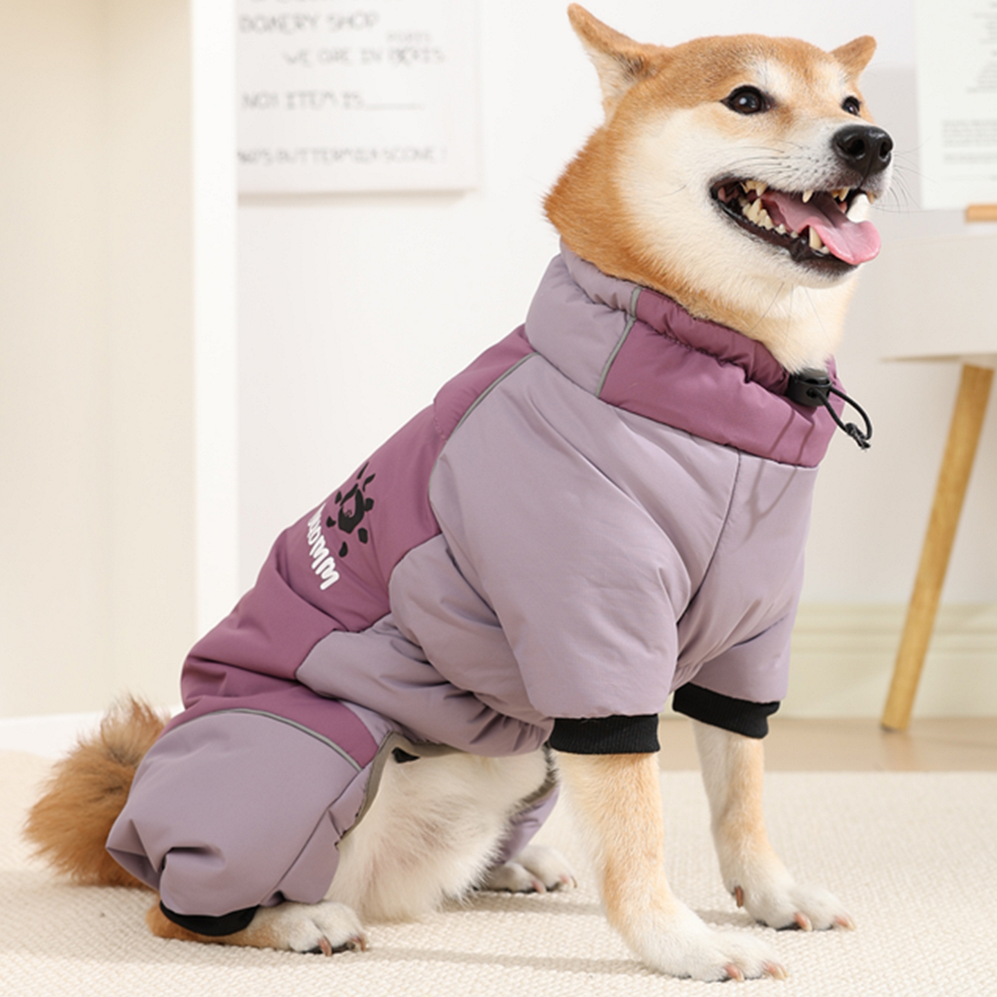 犬服 ドッグウェア 中・大型犬用 防寒ロンパース 秋冬 あったか 保温 防寒着 撥水 防風 防水ジッパー 反射材ライン 簡単着脱 マジックテープ 調節ストッパー 3層構造 優しい着心地 おしゃれ バイカラー フィット お散歩安心 ワンちゃんの歩くカイロ-Giipet