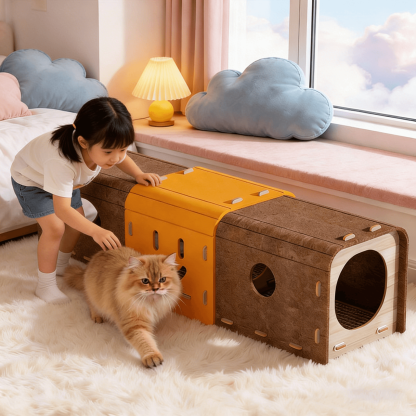 giipet-二重構造实木フェルト耐久性キャットトンネル