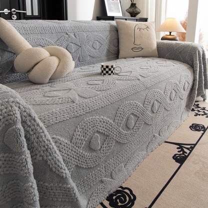 リボンジャカードマルチカバー シェニール素材 秋冬用 あったかふわふわ厚手高密度 羊毛2倍保温 ソファカバー ラグ ブランケット ひざ掛け 犬猫対策 爪に強い 多頭飼いOK 毛落ちゼロ  洗濯機OK おしゃれ高見え 9サイズ展開-Giipet