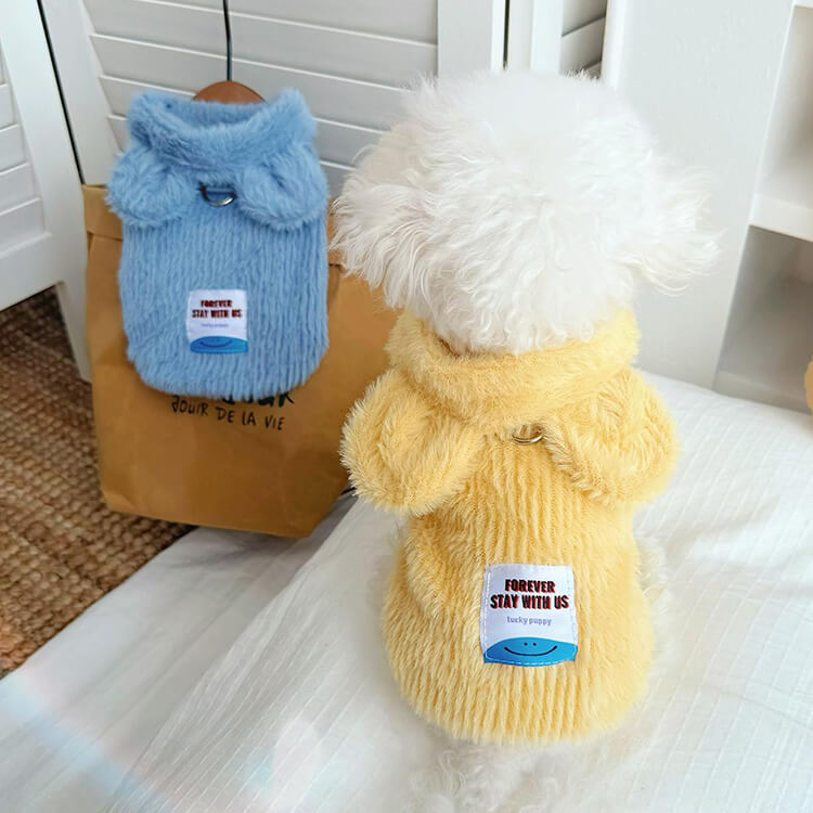 耳付きフードパーカー ふわふわ厚手 起毛素材 ペット用ノースリーブパーカー 犬服 秋冬用 防寒 保温 超キュート 小型犬 中型犬 6サイズ (XS-2XL) 展開 選べる2色 フェイクファー素材 柔らかく滑らか 着せやすい-Giipet