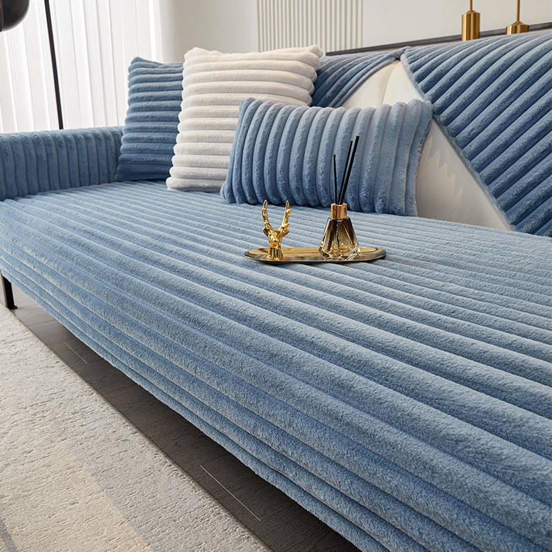 横ストライプソファカバー ラビットファー 厚手 ふわもこ ソファーパッド 吸湿発熱 蓄熱保温 静電気防止 抗菌防臭 滑り止め ズレない 丸洗いOK 犬猫 ペット用 汚れ防止 寒さ対策 おしゃれ 北欧 リビング 模様替え 全6色 1-4人掛け マルチカバー