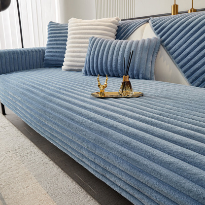 横ストライプソファカバー ラビットファー 厚手 ふわもこ ソファーパッド 吸湿発熱 蓄熱保温 静電気防止 抗菌防臭 滑り止め ズレない 丸洗いOK 犬猫 ペット用 汚れ防止 寒さ対策 おしゃれ 北欧 リビング 模様替え 全6色 1-4人掛け マルチカバー