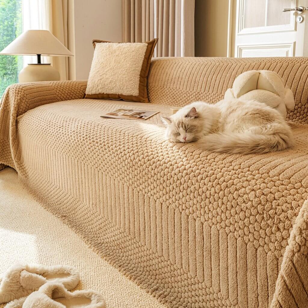 クリーム風一体型フリースソファカバー とろける肌触り 極上の柔らかさ 暖かい 速暖 保温 寒さ対策 秋冬用 高密度織り ペット対応 犬猫対策 爪とぎ防止 抜け毛防止 毛玉防止 静電気防止 洗える 丸洗いOK 簡単設置 模様替え 肌に優しい 子供安心 北欧 おしゃれ マルチカバー 汚れ防止 耐久性