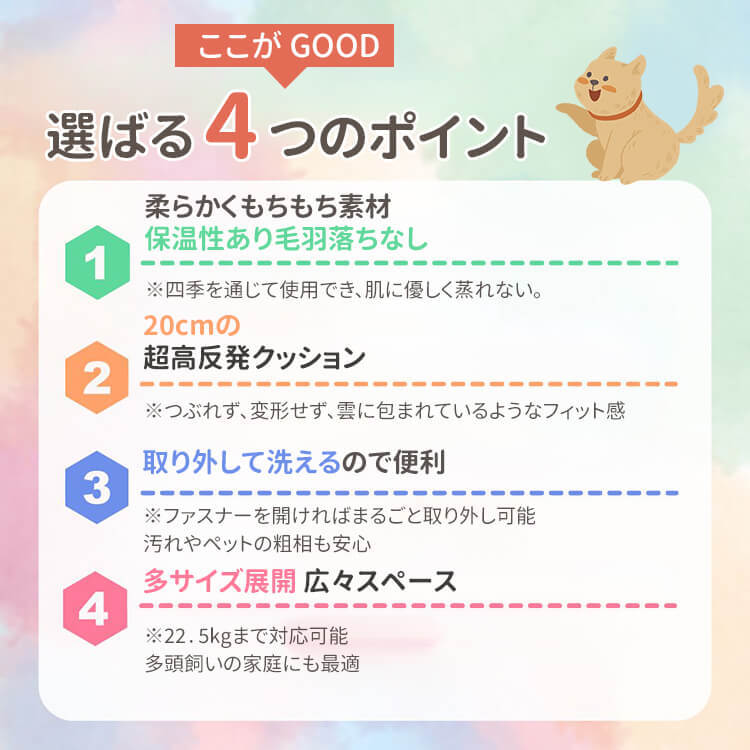 ドーパミン風ペットベッド 四角型 多頭飼い対応 ふわふわもちもち超高反発クッション 洗える オールシーズン 猫犬兼用 大型犬対応 持ち運び簡単 大空間 広々スペース 汚れにくい