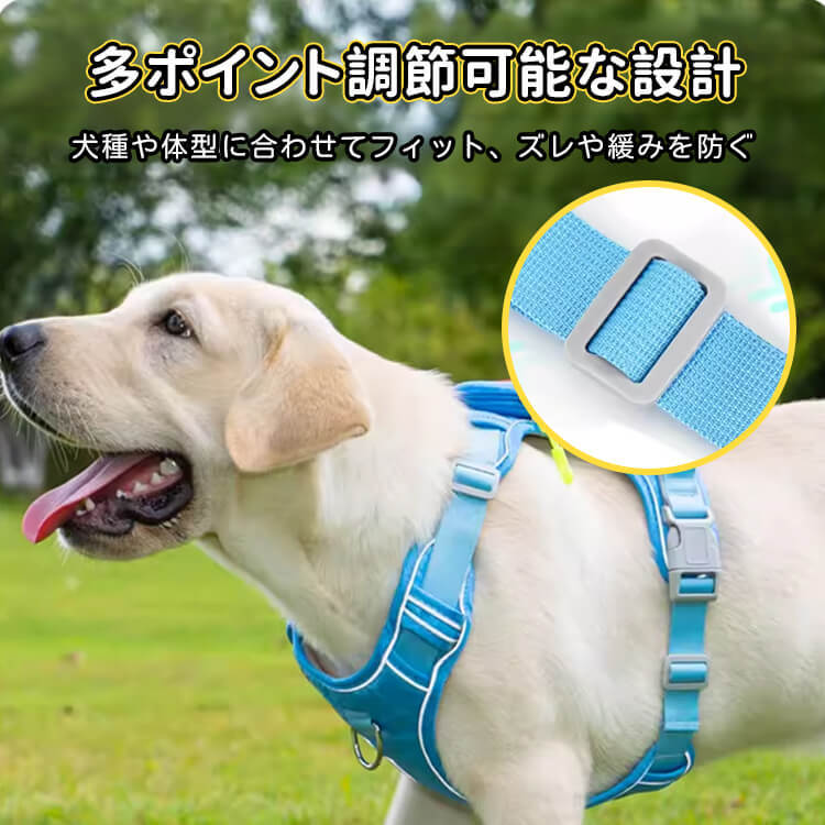 犬用ハーネス バックパック一体型 リュック付き 胴輪 小型犬 中型犬 大型犬 表面防水 耐摩耗生地 裏地メッシュ 通気性抜群 背部ハンドル付き 突進防止 断裂防止 環状リフレクター 夜間反射 視認性UP 飛び出し防止 散歩 アウトドア 自負バッグ