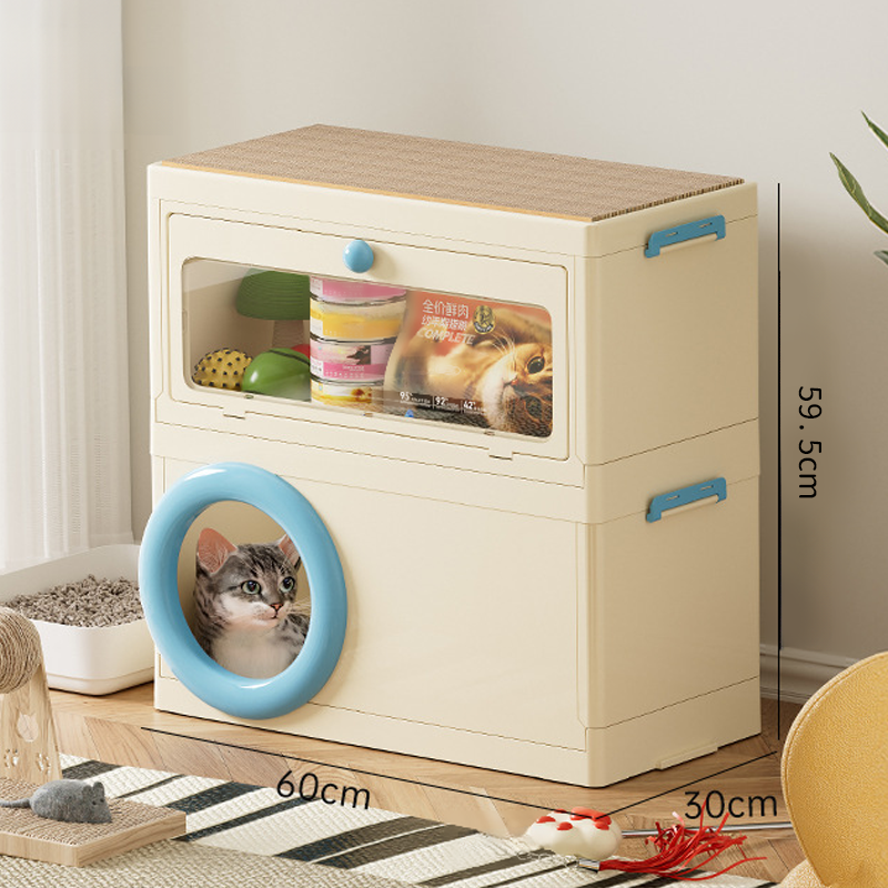 多機能キャットハウス 爪とぎ付き収納ボックス 大容量 キャットタワー 猫ハウス 爪とぎ おもちゃ収納 おやつ入れ 頑丈 組み立て簡単 安全無臭 広々空間 大型猫も安心 家具保護 多色展開