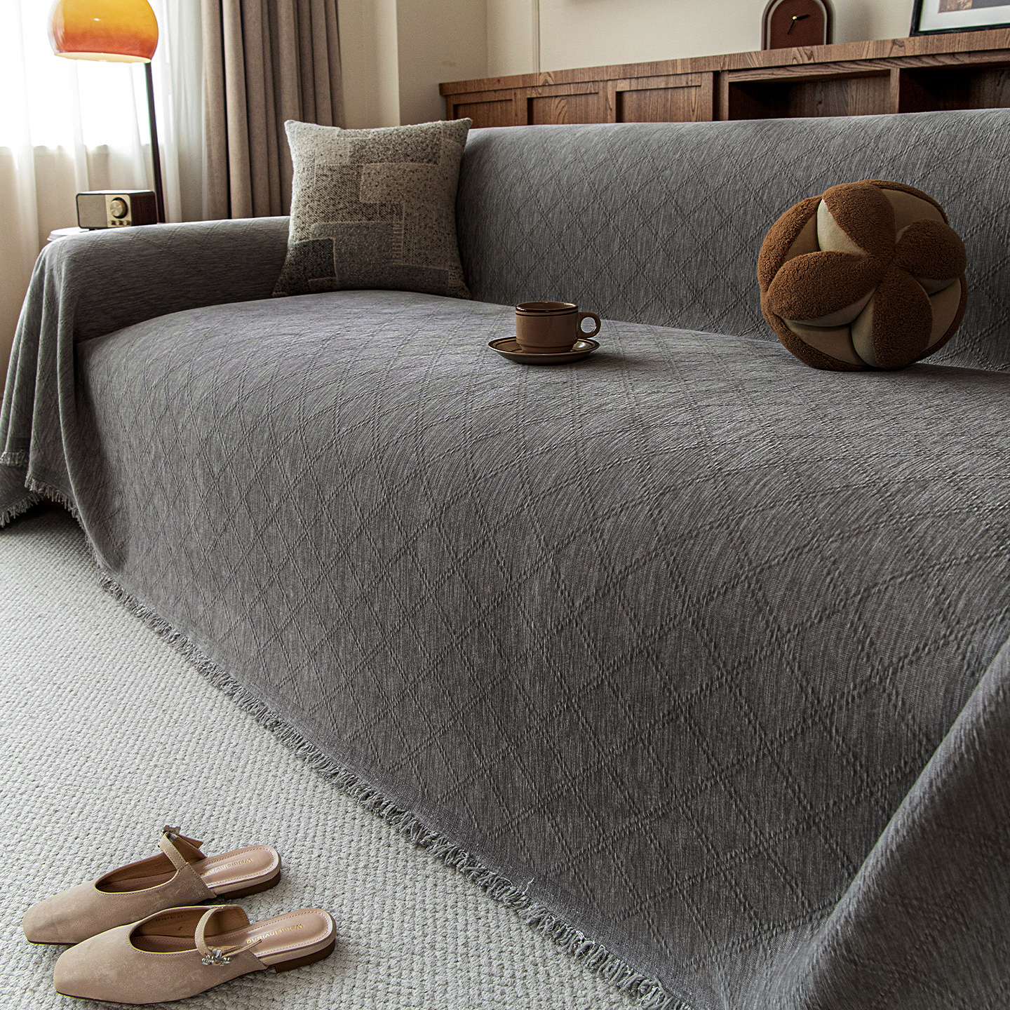 ダイヤモンド柄 ソファスロー 凹凸加工  3人掛け ジャガード織り マルチカバー シェニール 厚手 引っ掻きに強い 爪とぎ防止 汚れ防止 リバーシブル 北欧 おしゃれ 肘あり 肘なし 春夏秋冬 丸洗いOK 5色展開