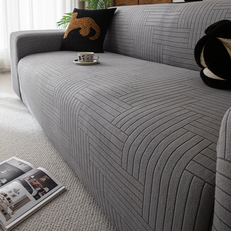 無地グレー編みソファカバー 防水 おしっこ対策 爪とぎ防止 引っ掻きに強い 汚れ防止 伤防止 厚手 高伸縮 柔らかい 肌触り良い エコ素材 無臭 ズレにくい 洗える ソファ保護 犬猫対策 四季通用 おしゃれ