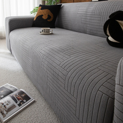 無地グレー編みソファカバー 防水 おしっこ対策 爪とぎ防止 引っ掻きに強い 汚れ防止 伤防止 厚手 高伸縮 柔らかい 肌触り良い エコ素材 無臭 ズレにくい 洗える ソファ保護 犬猫対策 四季通用 おしゃれ