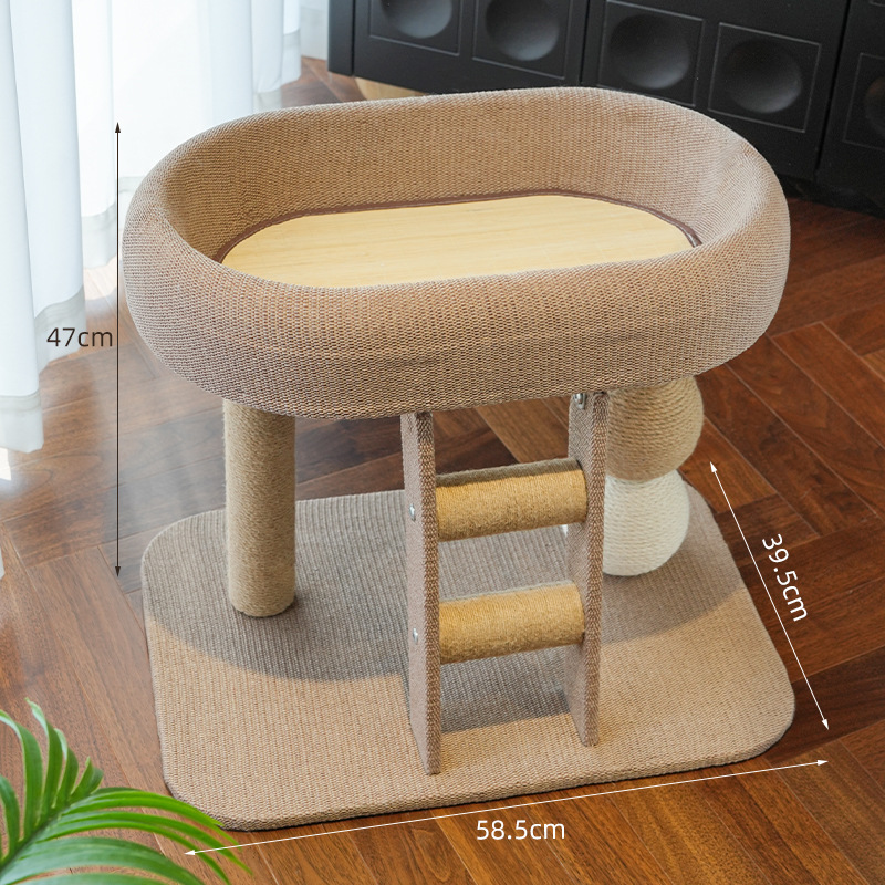 キャットタワー コンパクト ベッド付き 多頭飼い対応 省スペース 全面サイザル麻 爪とぎポール はしご 麻縄ボール ひんやりマット付属 研ぎカスが出にくい 安定構造 簡単組み立て オールシーズン対応 猫用 遊び場 休憩所 ストレス解消-Giipet