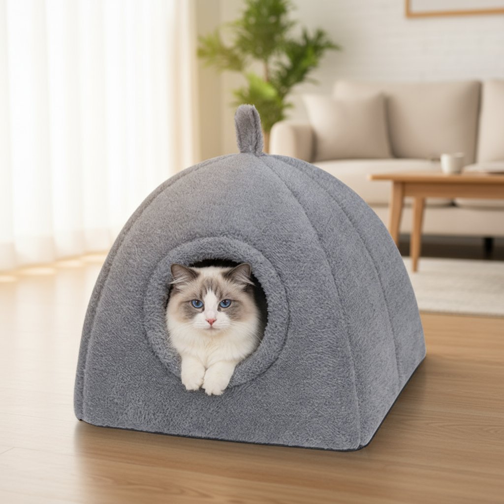 ドーム型ペットハウス ペットベッド ふわもこ 猫犬兼用 ドームハウス 360°防風 高反発クッション 丸洗いOK 滑り止め付 暖かくて心地よい 年中使える頑丈設計 小型犬 中型犬