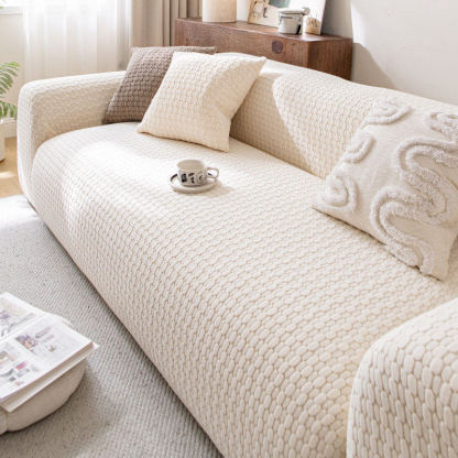 ミルキーホワイト水玉ソファカバー 引っ掻き防止 爪とぎガード 防水 耐尿加工 汚れ防止 高伸縮 柔らかい 無臭 傷防止 犬猫対策 おしゃれ 北欧風 洗える 1-4人掛け