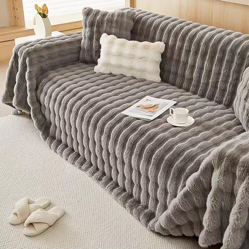ラビットタッチソファーカバー 極厚1000g/m³ ふわふわ もこもこ とろける肌触り 蓄熱保温 長時間暖か 抗菌 ダニ対策 ホルムアルデヒド未検出 高密度加工 毛抜けゼロ 滑り止め ズレにくい 多用途ブランケット 秋冬用 インテリア-Giipet