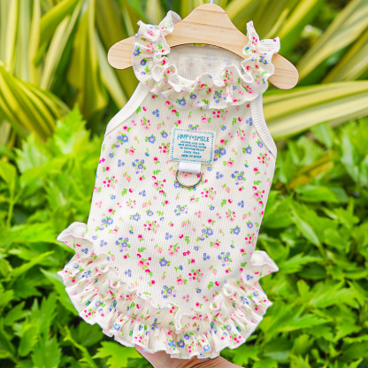 ペット用小花柄ワンピース 夏用 犬服 ドッグウェア 極薄 超軽量 通气性抜群 涼しい 接触冷感 伸縮性 ロールヘム加工 可愛い 暑さ対策 抜け毛防止 小型犬 中型犬 猫用 春夏