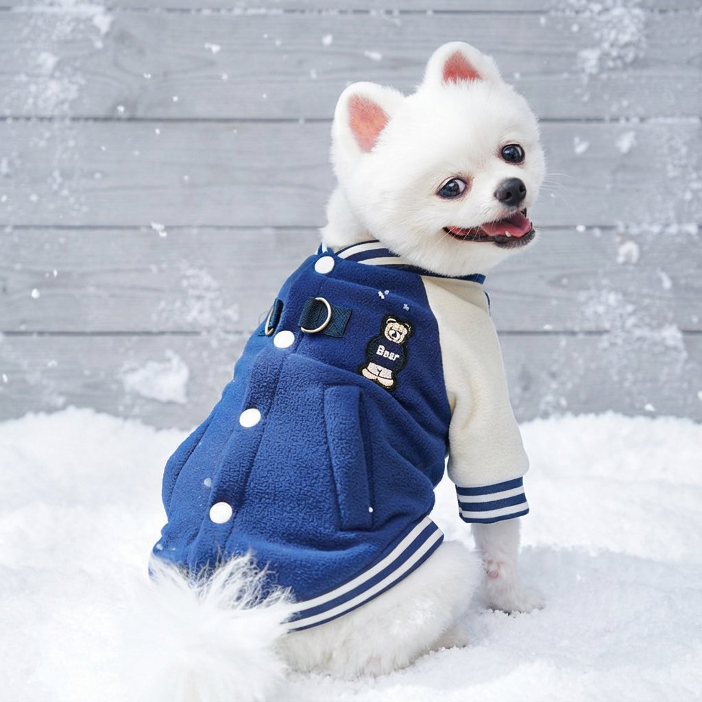 ペット用スタジャン あったか蓄熱フリース 極暖厚手 高密度 防寒保温ドッグウェア -5℃対応 ハイネック 着脱簡単 動きやすい カレッジ風 立体ポケット付き 毛玉防止 洗濯OK 小中型犬 シニア犬 全年齢対応 秋冬用 お散歩お出かけ 寒さ対策-Giipet