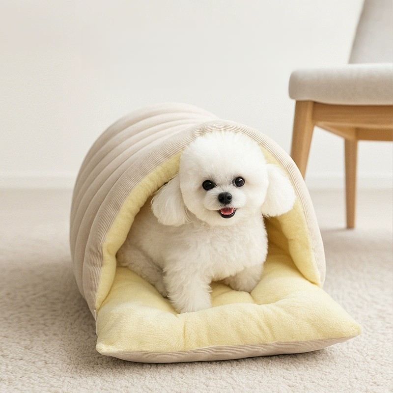 あったかドームベッド 犬猫兼用 2WAY仕様 秋冬用 ドーム型/オープン型 ふわふわ もこもこ 高反発PP綿 保温 防寒 ぐっすり快眠 分解可能 洗える 滑り止め付き 3サイズ展開 小型犬 中型犬 大型犬対応-Giipet