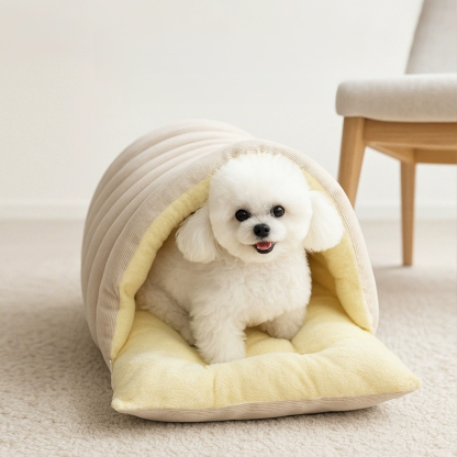 あったかドームベッド 犬猫兼用 2WAY仕様 秋冬用 ドーム型/オープン型 ふわふわ もこもこ 高反発PP綿 保温 防寒 ぐっすり快眠 分解可能 洗える 滑り止め付き 3サイズ展開 小型犬 中型犬 大型犬対応-Giipet