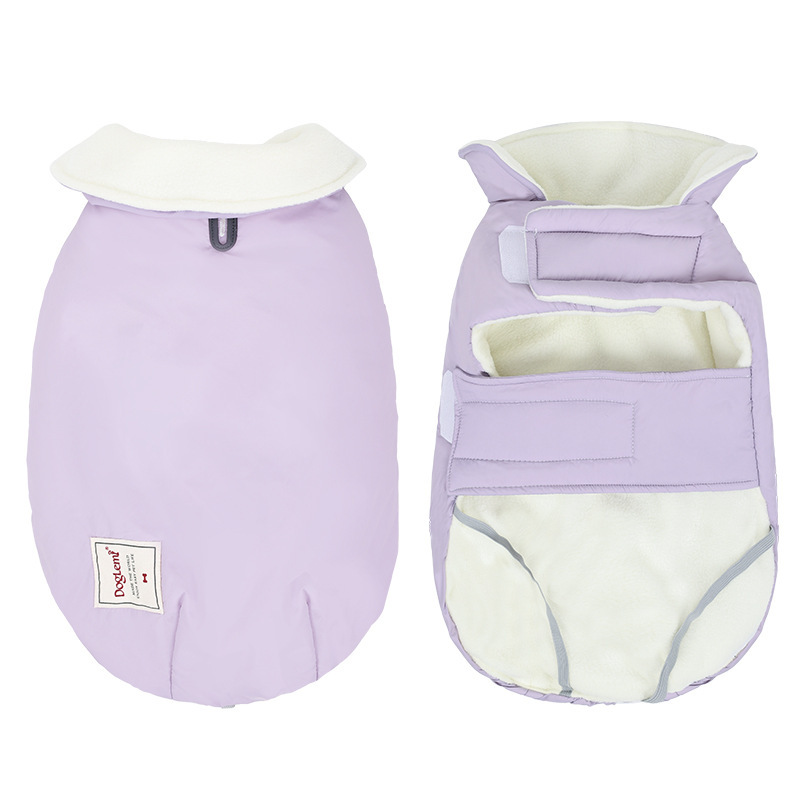 中大型犬用 ハイネック防寒ジャケット ドッグウェア 犬服 冬用 極寒対応 防水 防風 保温力2倍 ふわふわラムスキン調裏起毛 厚手二重キルト ダブル層裏起毛 フリース中綿 着脱簡単 マジックテープ サイズ調節可 フィット感抜群 スリムフィット 動きやすい めくれにくい 尾部ゴム固定 PVCリードホール付き お散歩安全 おしゃれ-Giipet