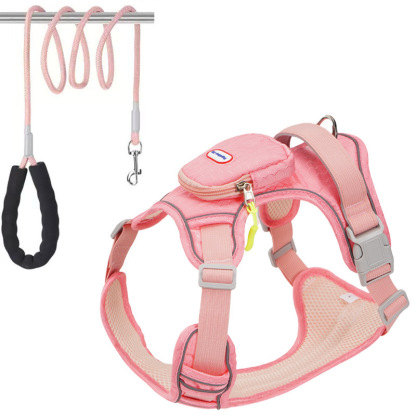 犬用ハーネス バックパック一体型 リュック付き 胴輪 小型犬 中型犬 大型犬 表面防水 耐摩耗生地 裏地メッシュ 通気性抜群 背部ハンドル付き 突進防止 断裂防止 環状リフレクター 夜間反射 視認性UP 飛び出し防止 散歩 アウトドア 自負バッグ
