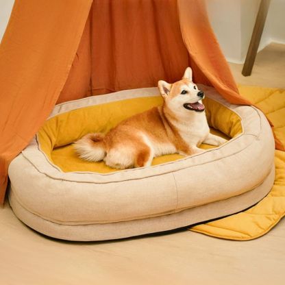 ドーナツ型ペットベッド 厚手クッション 3D低反発ウレタン 背骨サポート 関節保護 波型マッサージデザイン 通気性抜群 ムレにくい 頭部＆首サポート 洗濯機対応 撥水素材 お手入れ簡単 犬猫兼用 年中使える 小型犬 中型犬 大型犬対応-Giipet