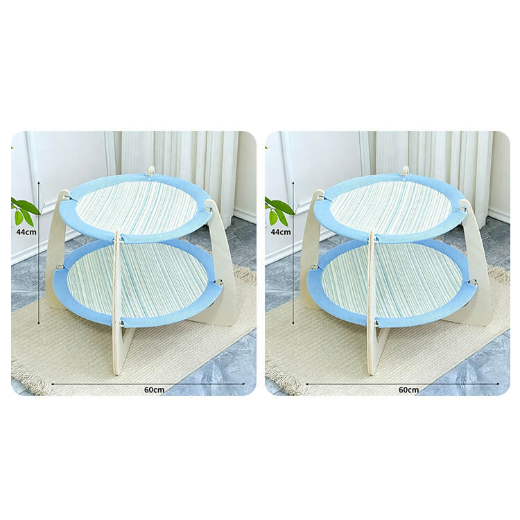 【2枚セットで1,2000円】二層両面四季猫ハンモック 2段 木製 天然木 二層 独立空間 多頭飼いOK リバーシブル 亜麻 ひんやり 涼しい  四季通用 通気性抜群 頑丈 安定感 お手入れ簡単 室内用