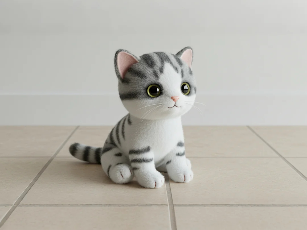 A cute wobbly little cat walking, with a simple background.