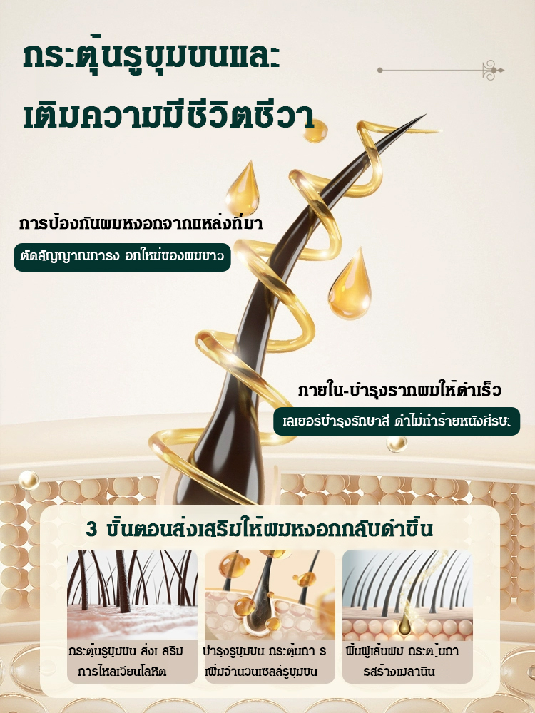 【ไวท์แฮร์ แคร์ แบล็ค】สเปรย์น้ำมันบำรุงผม ไม่ต้องย้อมผมหงอกก็ผมดำหนาได้