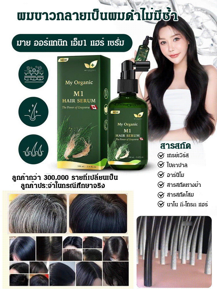 【ไวท์แฮร์ แคร์ แบล็ค】สเปรย์น้ำมันบำรุงผม ไม่ต้องย้อมผมหงอกก็ผมดำหนาได้