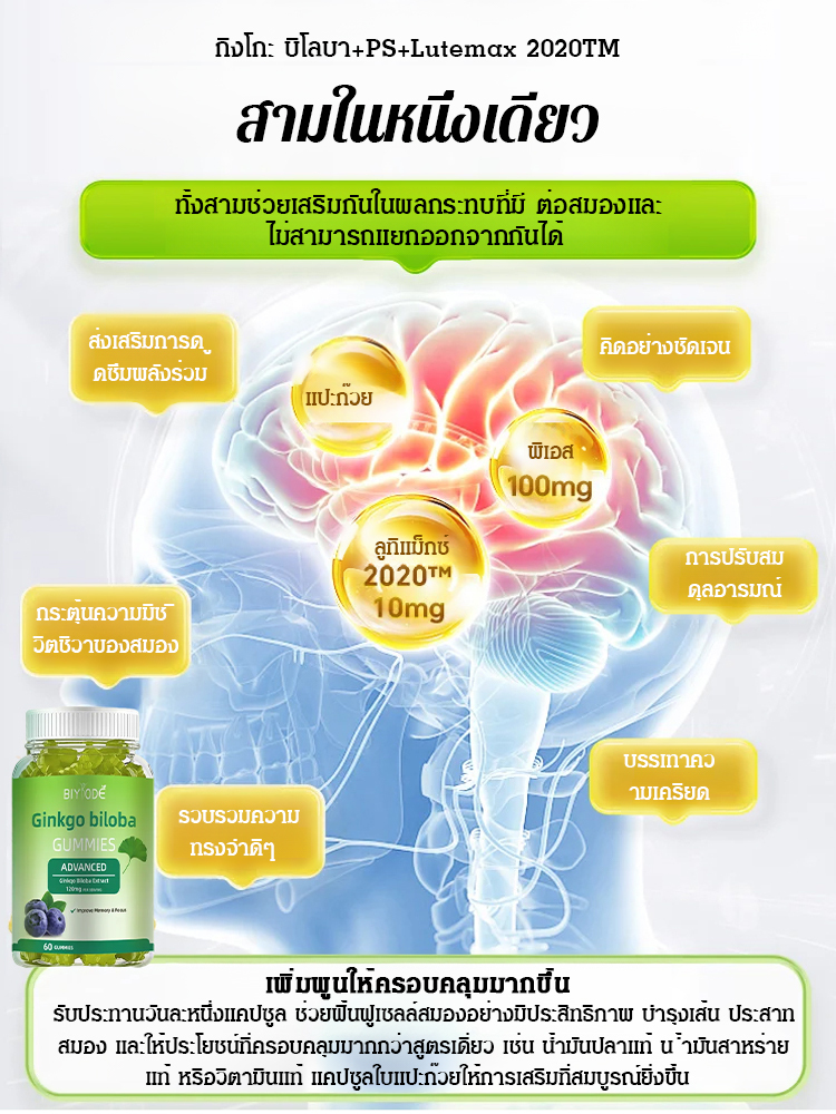 【เคล็ดลับเพิ่มความจำ】อาหารเสริมกัมมี่ใบแปะก๊วยขายดี  ช่วยให้คุณคิดได้เร็วขึ้นและมีความจำที่แข็งแรงยิ่งขึ้น🧠