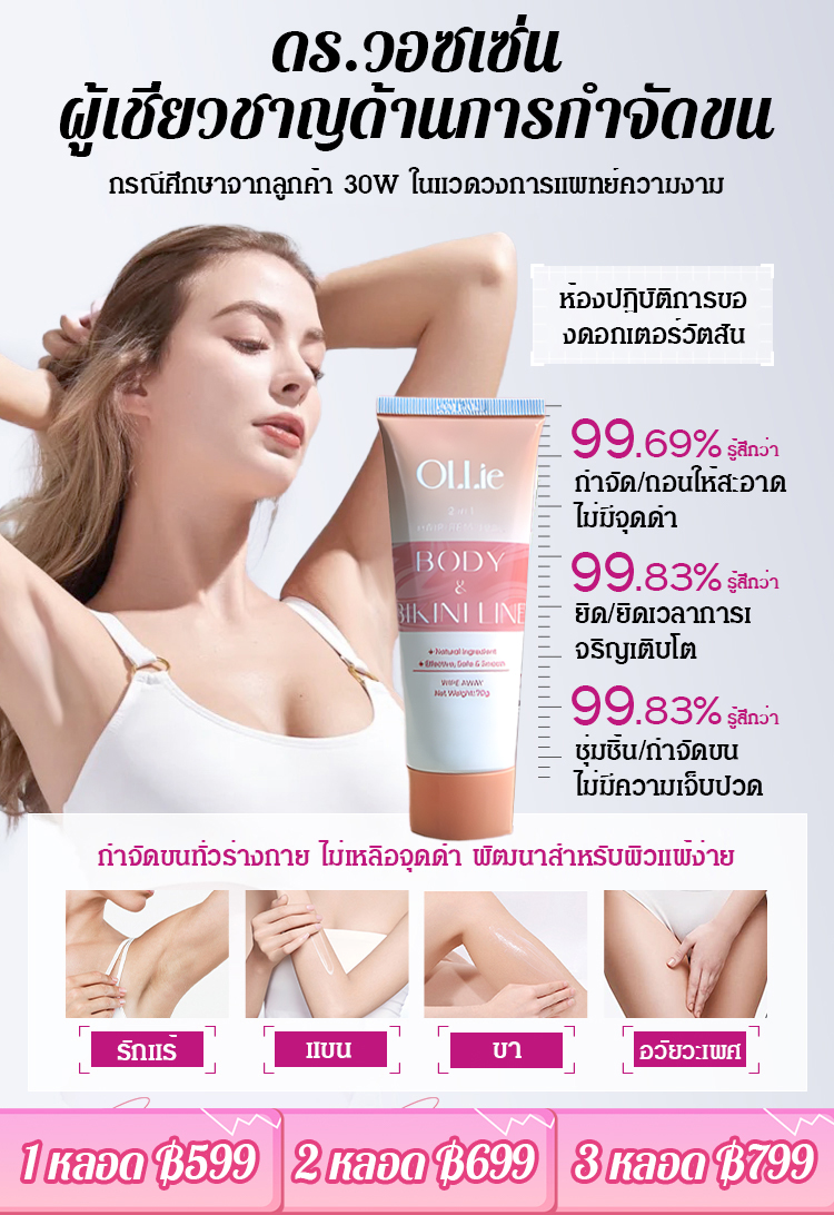 【สะอาดใน 3 วินาที ไม่ทิ้งจุดดำ】ครีมกำจัดขนมีสารสกัดจากดอกซากุระ