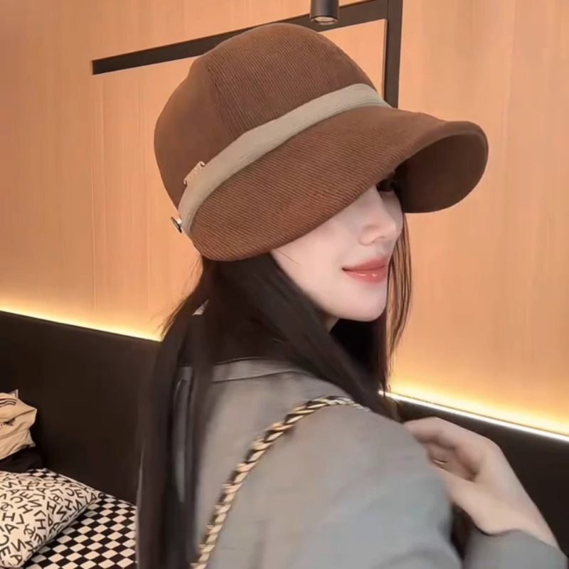 JC-หมวกแก๊ปผ้าลูกฟูกที่ทำให้ใบหน้าดูเล็ก