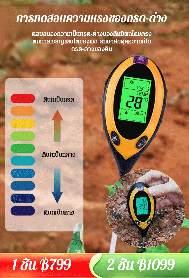 เครื่องวัดดินอเนกประสงค์แบบ 4 อิน 1 การตรวจสอบสภาพดินแบบเรียลไทม์