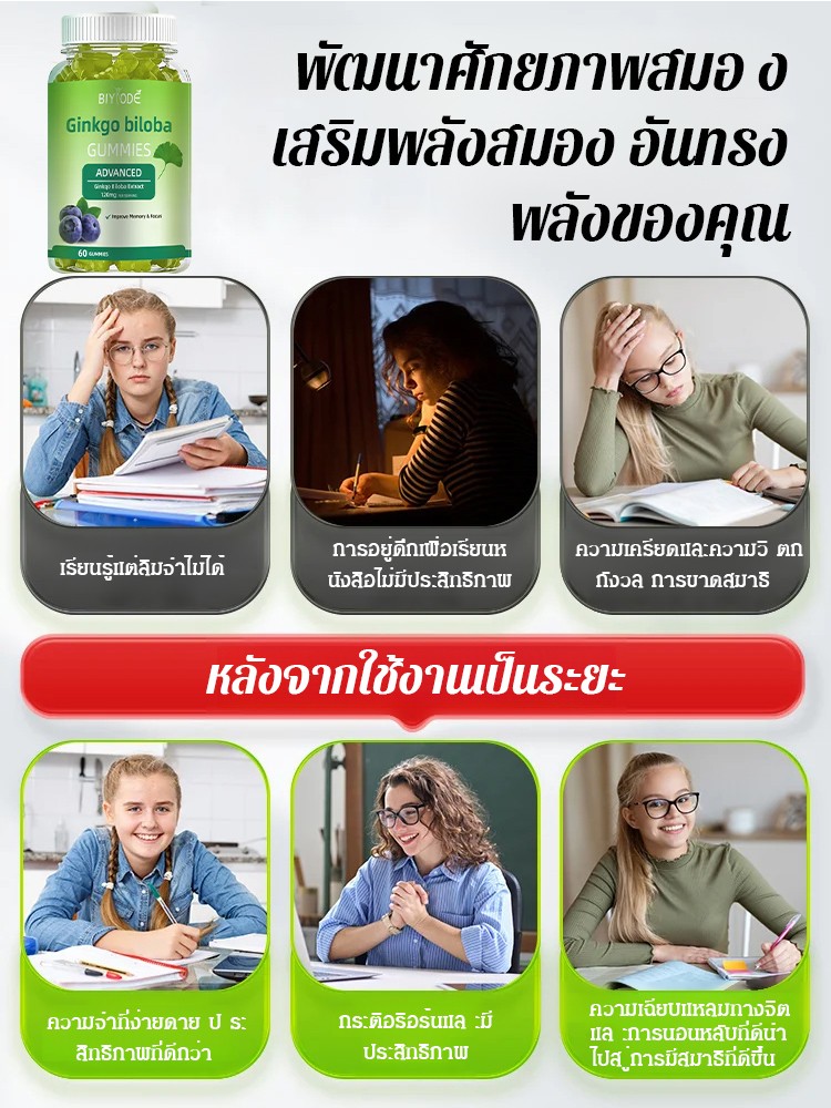 【เคล็ดลับเพิ่มความจำ】อาหารเสริมกัมมี่ใบแปะก๊วยขายดี ช่วยให้คุณคิดได้เร็วขึ้นและมีความจำที่แข็งแรงยิ่งขึ้น🧠