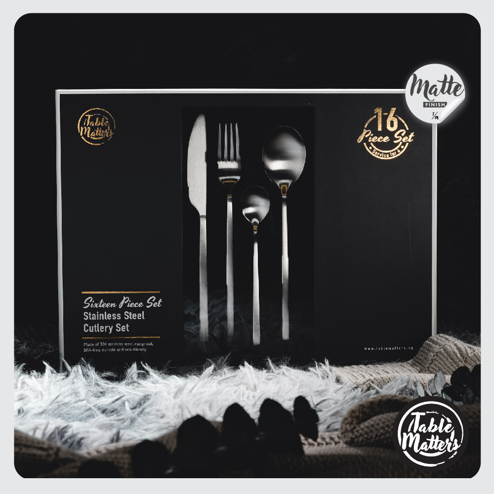Cubic 16 Piece Stainless Steel Cutlery Set (Matt Gold/Matt Silver)