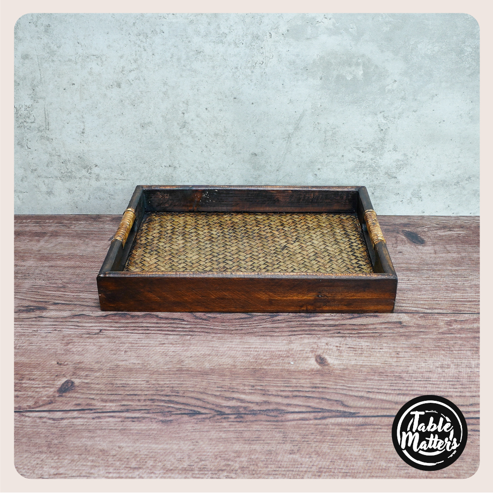 Wood Rattan Serving Tray Collection