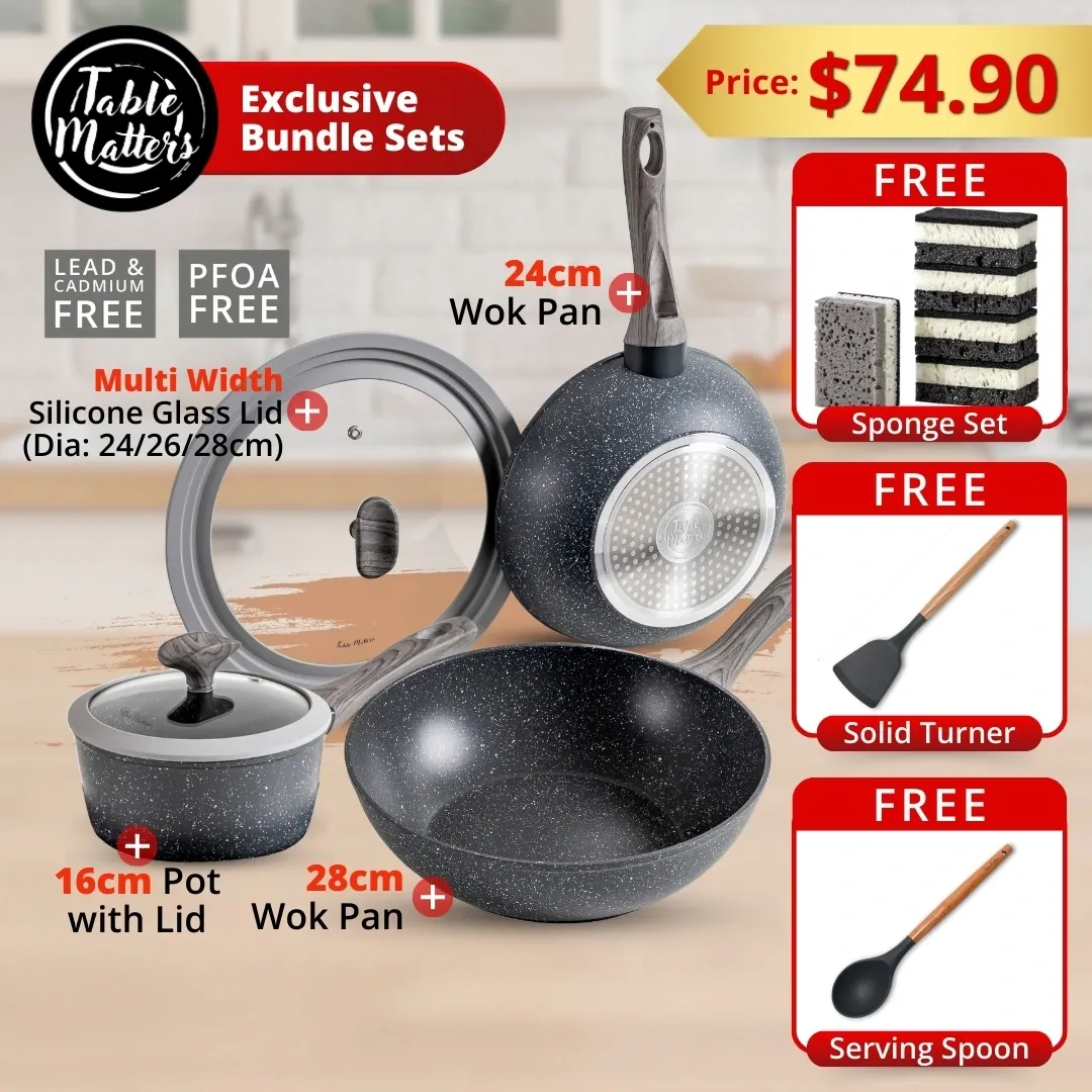 Bundle Deal - EverydayChef 16cm Pot w Lid + 24cm & 28cm Wok Pan + Universal Medium Lid - Dia: 24|26|28cm (Grey)