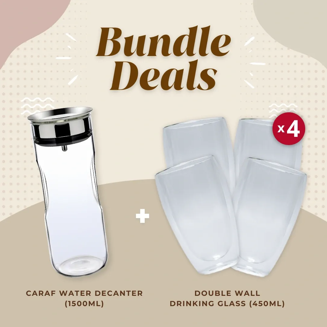 Bundle Deal - Caraf Glass Water Decanter + 4 Drinking Glass Collection