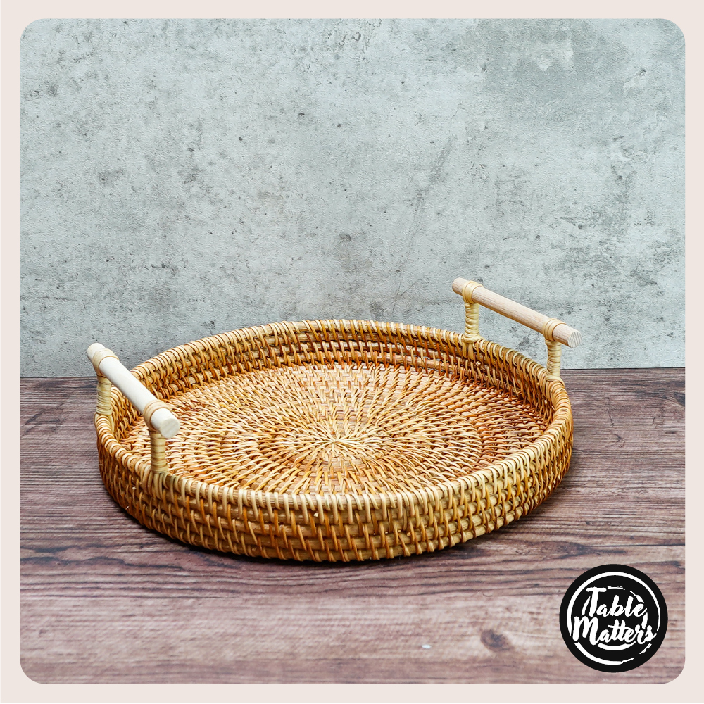 Round Rattan Serving Tray Collection