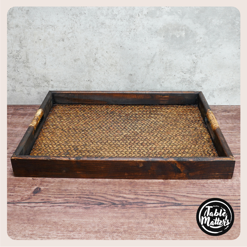 Wood Rattan Serving Tray Collection